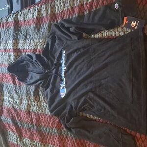 New Champion Black Long Sleeve Hooded Tee Size Medium